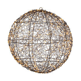 Metal sphere with 600 golden steady micro LED lights, indoor/outdoor, 15 in