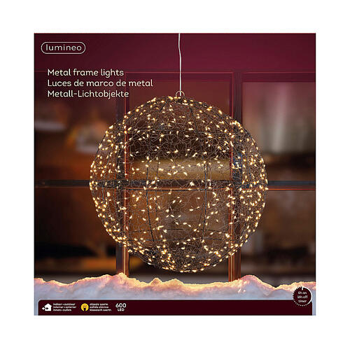 Esfera em metal micro LED luz dourada fixa int/ext 40 cm 3