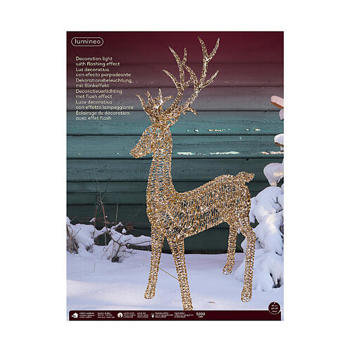 Renne doré 3D LEDs blanc chaud 106x43x17 in 4