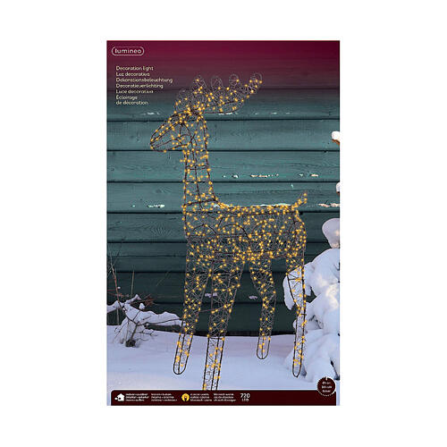 Rentier 3D, Metall, 720 goldene LEDs mit Blinkeffekt, 84 x 58 x 18,5 cm – für Innen- und Außenbereich 4