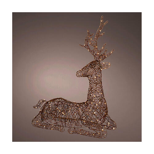 Seated wicker reindeer with warm white fixed LEDs, 110x82 cm 1
