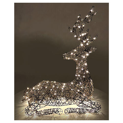 Seated wicker reindeer with warm white fixed LEDs, 110x82 cm 7