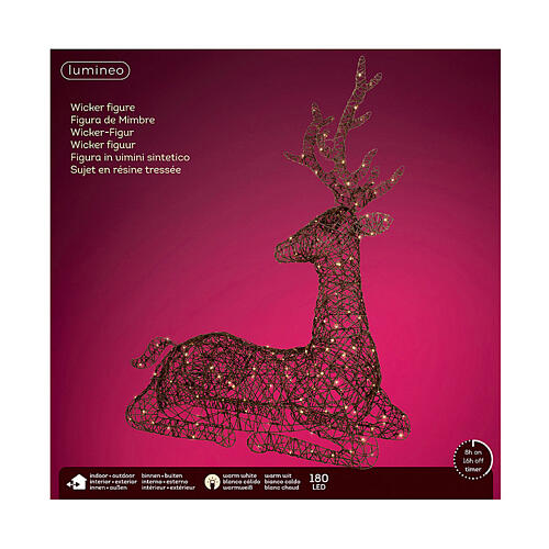 Seated wicker reindeer with warm white fixed LEDs, 110x82 cm 9