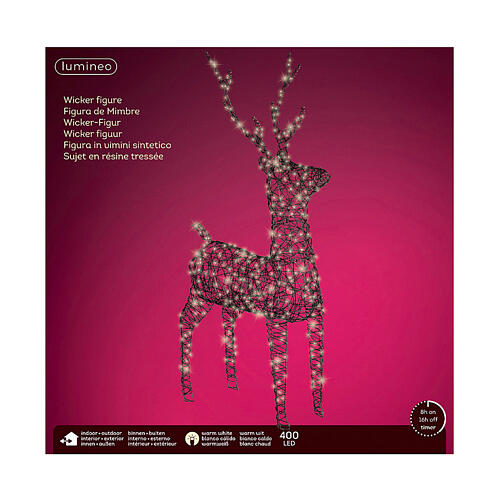 Rena de vime com LED fixo branco quente 160x86 cm 8