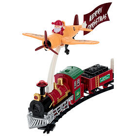 Tren en movimiento sobre rieles con LED blancos cálidos 90 cm
