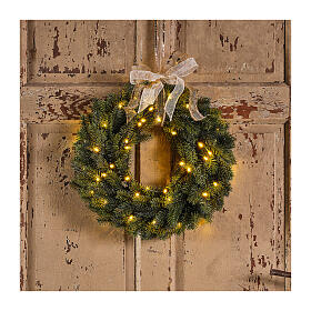 Corona Adviento Navidad LED dorados pilas 40 cm