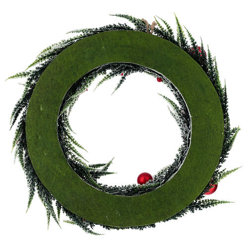 Snowy wreath with red Christmas balls, indoor, 16 in 4