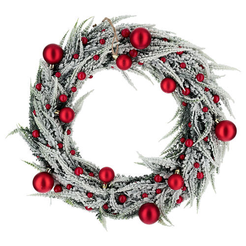 Ghirlanda innevata con palline rosse da interno 40 cm 1