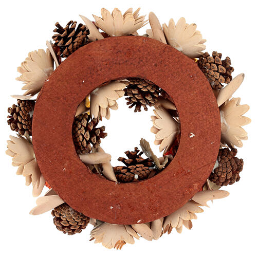 Wooden garland wreath with pinecones and paper pumpkins, 12-inch diameter 5