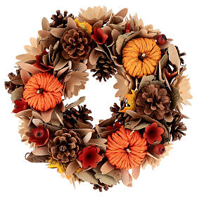 Guirnalda decoraciones madera, piñas y calabaza de papel diám. 30 cm