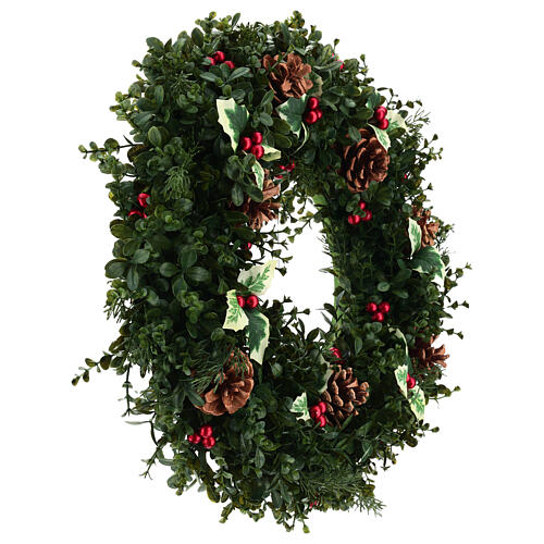 Advent wreath with holly and pine cones diam. 40 cm 3