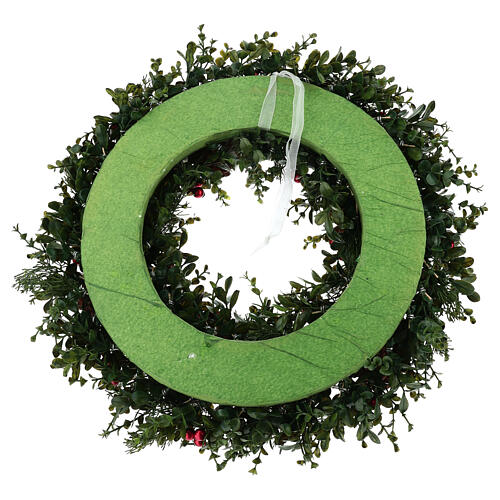 Corona Adviento con ramas de acebo y piñas diámetro 40 cm 4