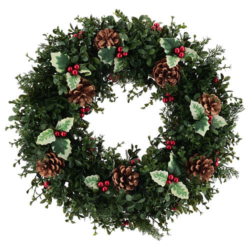 Advent Wreath with Holly and Pine Cones, 40 cm diameter 1