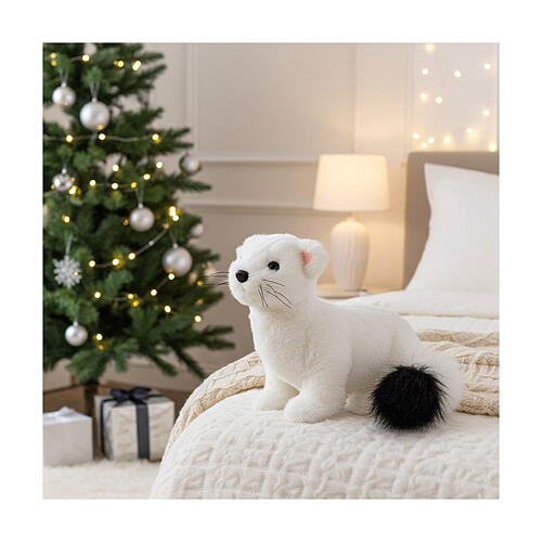 Furet blanc pailleté décoration de Noël 30x20x22 cm 2