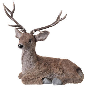 Cervo seduto statua pelliccia artificiale Natale 25x45x45 cm