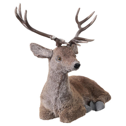 Cervo seduto statua pelliccia artificiale Natale 25x45x45 cm 3