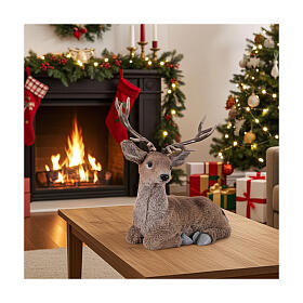 Sitting Deer Artificial Fur Christmas Statue, 25x45x45 cm