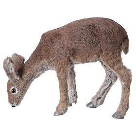 Deer grazing artificial fur Christmas statue, 15x40x32 cm