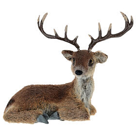 Sitting deer statue with artificial fur, Christmas decoration, 6x9x9 in