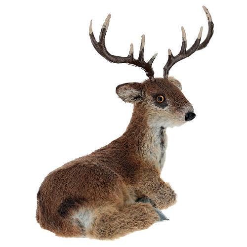 Sitting deer statue with artificial fur, Christmas decoration, 6x9x9 in 3