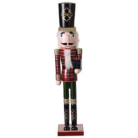 Checkered attire nutcracker with gift in 100% FSC pine wood, 30 in