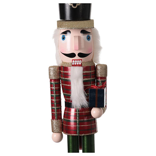 Checkered attire nutcracker with gift in 100% FSC pine wood, 30 in 2