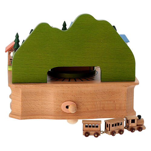 Spieluhr „Rathaus mit Holzeisenbahn“ – aus Buchenholz, mechanisch, Kinderkollektion 6