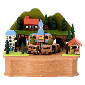 Town hall music box with train, beech wood, children's line