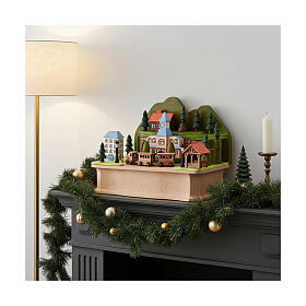 Town hall music box with train, beech wood, children's line