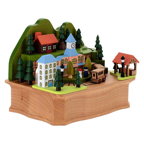 Wooden Town Hall Music Box with Train 5