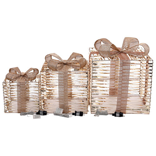 Set of 3 illuminated Christmas gift packages, warm white LED lights, 12-16-20 in, indoor/outdoor 5