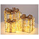Set of 3 illuminated Christmas gift packages, warm white LED lights, 12-16-20 in, indoor/outdoor s4