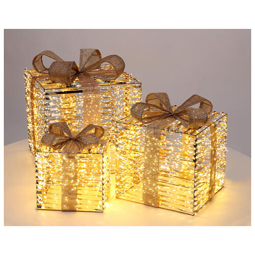 Set 3 Pacchi regalo di Natale luminosi a corrente bianco caldo 30-40-50 cm  int est 4