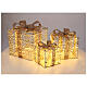 Set 3 Pacchi regalo di Natale luminosi a corrente bianco caldo 30-40-50 cm  int est s1