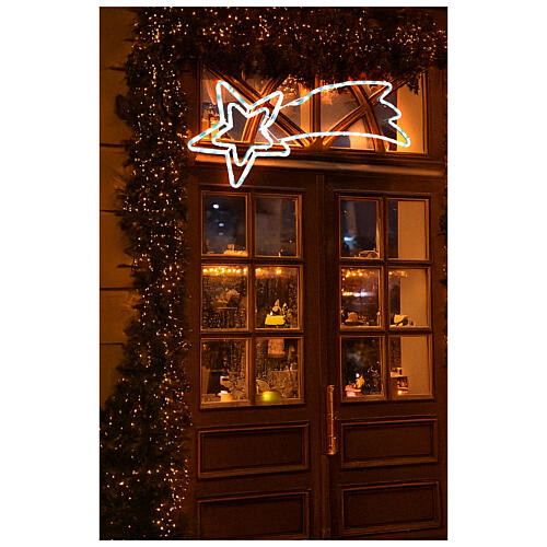 Weihnachtsstern-Sternschnuppe mit Doppeltstern, 30 × 80 cm, 72 LEDs kaltweiß, festes Licht, innen/außen 2