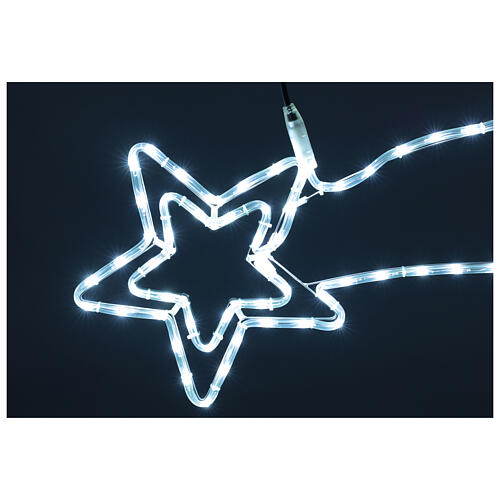Weihnachtsstern-Sternschnuppe mit Doppeltstern, 30 × 80 cm, 72 LEDs kaltweiß, festes Licht, innen/außen 3