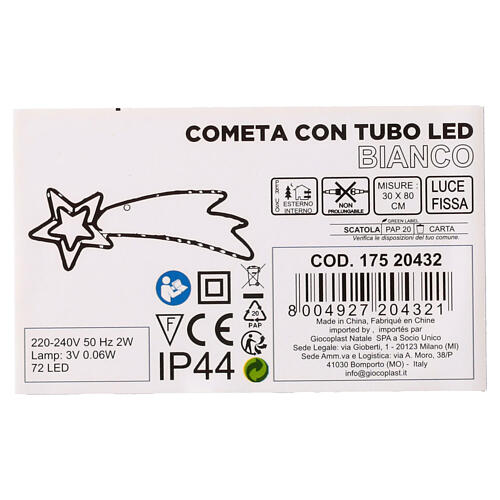 Cometa Natalizia con doppia stella a corrente LED bianco freddo int est 30x80 cm 5
