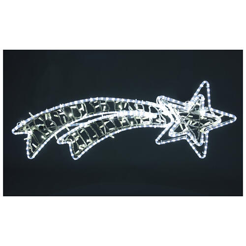 Stella cometa doppia natalizia 120x40 cm int est LED bianco ghiaccio a corrente 1