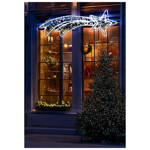 Stella cometa doppia natalizia 120x40 cm int est LED bianco ghiaccio a corrente 2