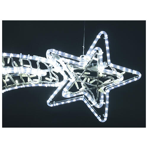 Stella cometa doppia natalizia 120x40 cm int est LED bianco ghiaccio a corrente 3
