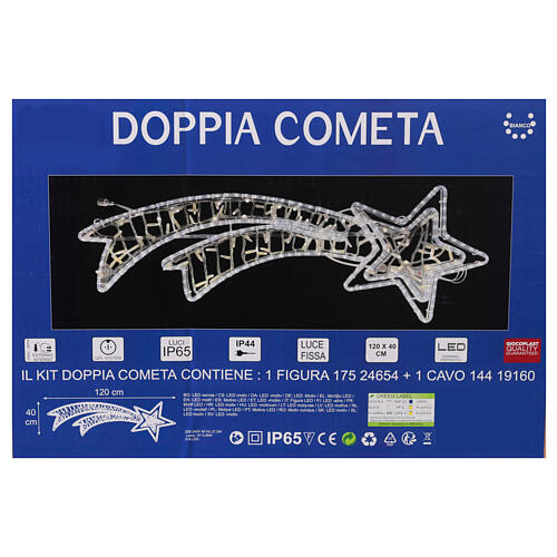 Stella cometa doppia natalizia 120x40 cm int est LED bianco ghiaccio a corrente 4