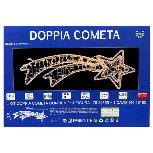 Stella cometa doppia natalizia int est LED bianco caldo 120x40 cm a corrente 4