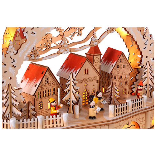 Weihnachtsdorf mit Bogen, aus Holz, mit LED-Beleuchtung – 32 × 45 × 12 cm, warmweiß, Batteriebetrieb 3