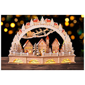 Battery-operated Christmas village arch with warm white LEDs, 12x18x5 in, wood