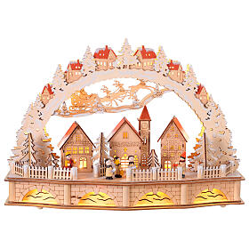 Village de Noël en forme d'arc à piles LED blanc chaud 30x45x12 cm bois