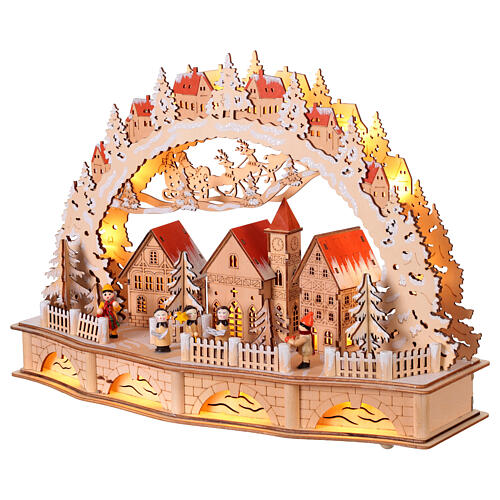 Villaggio Natalizio ad arco a batteria Led bianco caldo 30x45x12cm legno  4