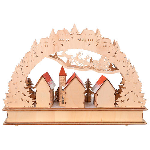 Villaggio Natalizio ad arco a batteria Led bianco caldo 30x45x12cm legno  6
