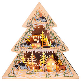 Illuminated LED Wooden Christmas Tree Village, 45x45x7cm Battery-Operated
