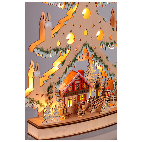 Árbol de Navidad madera iluminado LED con aldea navideña 65x40x8cm pilas 3