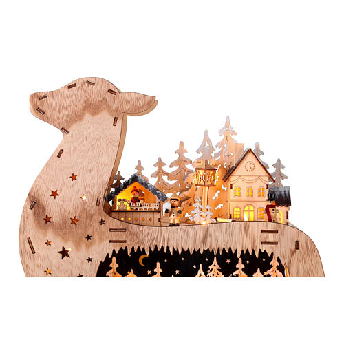 Pueblo Navideño reno a batería 70x45x10 cm LED madera 3